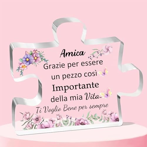 Amica Targhe e Cartelli Decorativi Acrilico Placca Puzzle Ornamenti Donna Regali Compleanno Scrivania Segni Amicizia Apprezzare Regalo Natale Colleghe Laurea Addio Mi Manchi Ricordi Campana Floreale