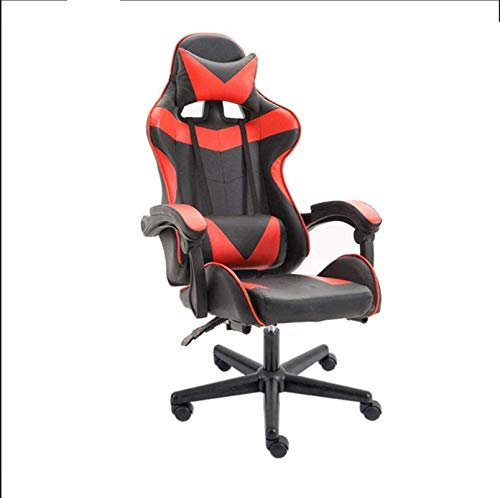 AJYBYUKJ Bürostuhl, Gaming-Drehstuhl, ergonomischer Bürodrehstuhl aus Kunstleder mit verstellbaren Armlehnen und Rückenlehne (Farbe: Blau) (Rot) Beauty Comes