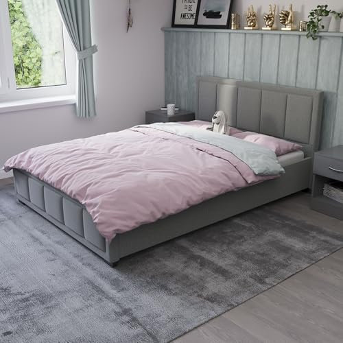 Vida Designs Vanita Fabric Bed Frame Headboard Bedroom Furniture. No Mattress (Light Grey, Double 4Ft6-No Mattress) (UKFR Certified)
