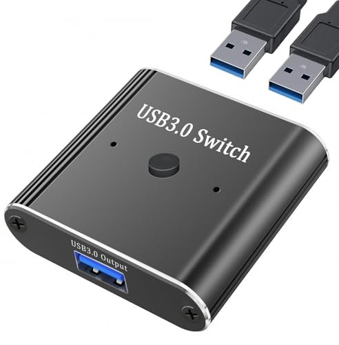Oblinple Switch USB 3.0 Bidirezionale, Alluminio Switch KVM 2 Porte 2 in 1 Out (1 in 2 Out), Interruttore di Commutatore USB 2 PC con 2 cavi USB 3.0 per Computer, Stampanti, Scanner, Tastiera, Mouse
