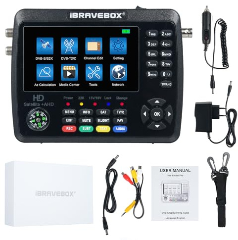 Mulcort Pointeur Satellite,Finder Pro+ Détecteur de signal satellite Batterie 4000 mAh pour récepteur DVB-S/S2/S2X/T/T2/C Détecteur de signal TV satellite HD Écran LCD 4,3 pouces