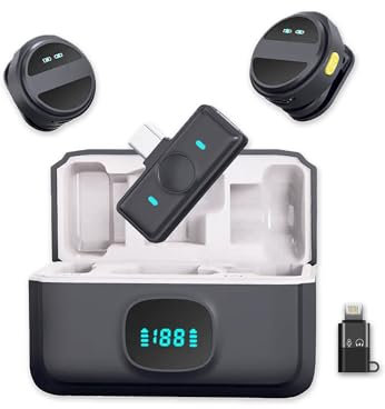 ICOVERI Microfono inalambrico iPhone, Micrófono de Solapa para Movil,Clip Magnético, Cancelación Ruido, Lavalier Grabación de vídeo. (2 Microfonos inalambricos para iPhone y USB-c)