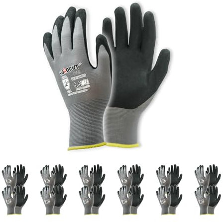 Arbeitshandschuhe für Mechaniker, Elektriker, Montagehandschuhe, Werkstatt, gartenhandschuhe, kfz-Handschuhe, mit Rutschfeste & Touchscreen-Funktion, 12 Paar Nitril Schutzhandschuhe Herren (Größe 8/M)