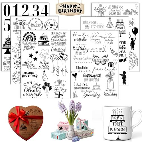 Rub On Sticker Geburtstag, 6 Stück A5 Rub On Aufkleber, Folie Transferaufkleber, Happy Birthday, für Möbel, Glas, Holz, Scrapbooking, DIY Basteln Deko (GeburtstagⅡ)