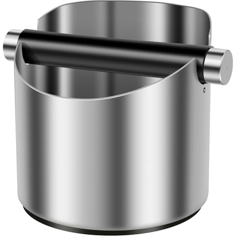 Kaffe knackbox, knackbox för kaffesord, rostfritt stål halkfri espresso markbehållare, fasad design stor kapacitet espresso soptunna med gummiring och avtagbar metallstång (11 cm)