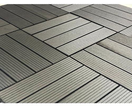 AQS INTERNATIONAL COSMOPOLITAN BLACK WPC DECK TILES – 30x30cm Interlocking Plastic - Durable Wood Composite Decking Tiles Patio, Garden, Pool, Weatherproof, Easy-Click Installation (Black, Pack of 11)