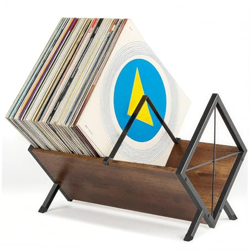 GHWMYD Estanteria vinilos, Soporte Vinilo para 80-100 LPs, Mueble Organizador de Discos con Abrazadera Separadora Antideslizante, Madera Estante de discos Revistas Libros