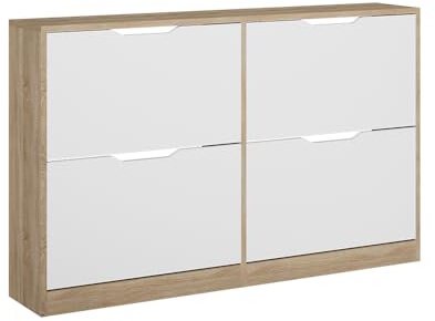 Vicco Shoe tipper Luca, Sonoma/White, 116.6 x 72.5 cm with 4 compartments