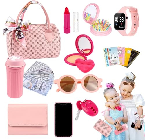Husoiuy Pochette de Jeu pour Petites Filles | Sac À Main Bébé avec Maquillage Jouet,Jeu de Rôle Princesse Déguisement Enfant 3 6 Ans