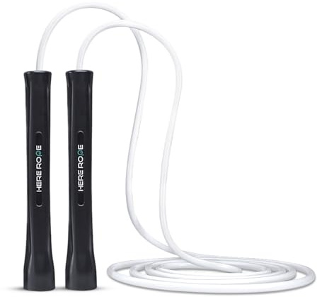 HEREROPE Adjustable Jump Rope – 5mm PVC Skipping Rope with Unbreakable Handles, Non-Kinking, Includes 1 Spare Rope for Indoor & Outdoor Fitness Training for Men, Women & Kids (Black-White)