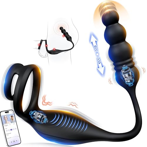 Massaggiatore prostatico a spinta,giocattoli sessuali per uomini,plug anale - Vibratore prostatico,giocattoli anali,plug anale vibrante con telecomando tramite app,10 modalità di vibrazione