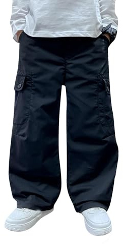 Mjjsk Pantaloni cargo per bambini larghi gamba dritta larghi pantaloni da jogging per la scuola pantaloni da jogging in vita elasticizzata pantaloni da combattimento casual all'aperto pantaloni da