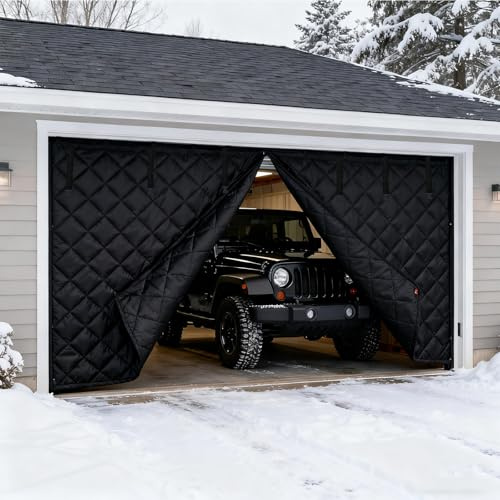 Cotton Door Curtain Garage, Garage Door Insulation Curtain, Heavy Thermal Curtains For Winter, Magnetic Doors Draught Excluder, Weatherproof, Windproof 396x305 Cm(Svart,244x213 cm)