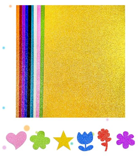 Lkw Ogechi 20 ark 10 färger 250 g/m² glitterpapper, A4-färgat pysselpapper, glitter, glitter, pysselkartong för gör-det-själv, pysselarbeten, presentförpackningar, scrapbooking och dekorationer