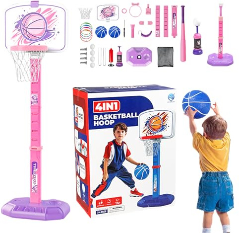 Basketring för barn, basketkorg för småbarn inomhus | 4 i 1 pool basket hoop t-shirt stativ - utomhus täckt leksak basebollboll för 1–8 år