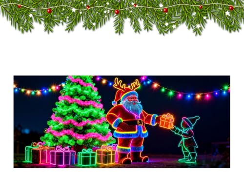 Copertura decorativa per porta del garage per Natale - Tela fluorescente piatta 2D con Babbo Natale dei cartoni animati | Decorazione striscione per feste Cancello da parete per interni esterni