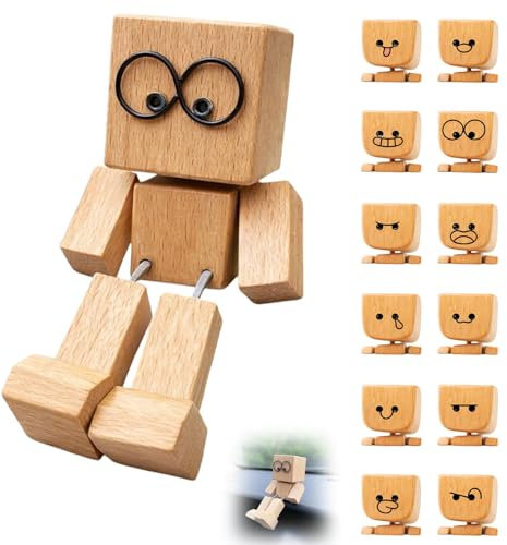 argtnayk Figura de Madera con 12 Expresiones, Figuras Decorativas con Movimiento de piernas, Adornos Salon Divertidos, para decoración casa Oficina Coche y Regalo Original