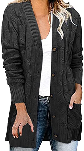 Cardigan Donna Lungo in Coste Cardigan Lungo Aperto Oversize A Maniche Lunghe Elegante Giacca Donna Maglione in Maglia Fine a Manica Lunga con Bottoni