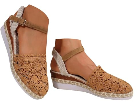 Générique Damsandaler, dam, stängd tå, kilar, spetsiga ihåliga vävda sandaler, trendiga, lediga kilar, dam, bred fot, sandal med vadderad sula