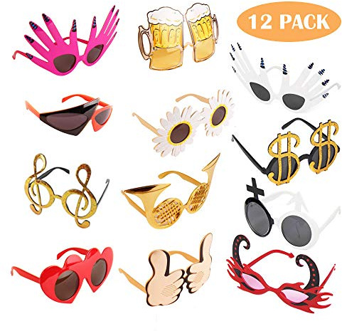 TD.IVES Funny Glasses Party Sunglasses Costume Sunglasses Masks,12 Pack Cool Shaped Funny Party Glasses,Photo Booth Props Eyeglasses