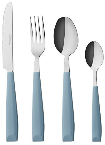 Exzact Posate 16 Pezzi Acciaio Inossidabile con Maniglie di plastica Larghe - Confortevole da Tenere - 4 x Forchetta, 4 x Coltelli, 4 x Cucchiai Cena, 4 x Cucchiaini (WF232W) (Azzurro)