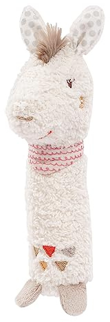 Fehn Stabgreifling Lama / Greifling zum Rasseln, Quietschen, Fühlen, Spielen mit kuschelweichem Stoff-Tier – ein treuer Begleiter für Babys und Kleinkinder ab 0+ Monaten