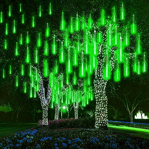 JT2D LED Meteor Shower Solar Lights Outdoor, 30cm 10 Tubes 360LEDs Garden Waterproof Falling Raindrop Christmas Tree Lights (Green)