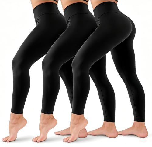 Leggings for Women 3 Pack Black -High Wasited Tummy Control Yoga Pants Clothing for Athletics Workout Gym Fitness Pilates Outfits Lounge Hiking Sports Volleyball Run Casual(3 PCS Black,L-XL)