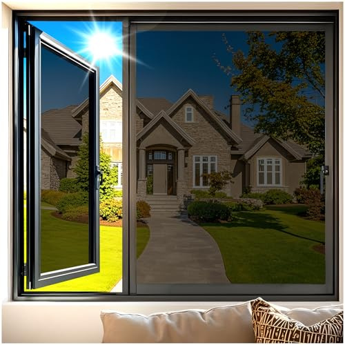 Coavas One Way Window Privacy Film, Reflective Window Tint for Home See Out Not in, Sun Blocking Anti UV Static Cling Glass Coverings for Windows Door, Black-Silver, 17.5 x 78.7 Inches