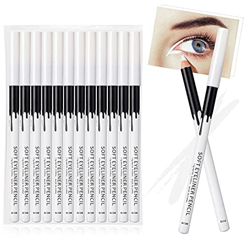 12PCS Erinde Delineador de ojos Blanco Soft Highlighter Eye Liner Pencil, Lying Eye Brightener Stick, Eyeshadow Pencil Impermeable Hipoalergénico, White Lapiz de ojos Lápices de maquillaje