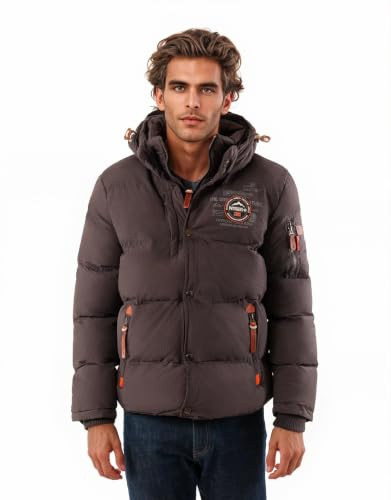 Geographical Norway Quiltad jacka för män, fodrad varm anorak – utomhus SKI snowboardjacka för vinter/höst i bunt med UD-mössa
