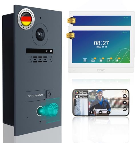 MATHFEL 2-Draht Video-Türsprechanlage – 2-Familienhaus, Full HD 170° Kamera, 2X 7-Zoll WLAN-Monitor, IP65 wetterfest, Türöffner, einfache 2-Draht-Bus-Installation