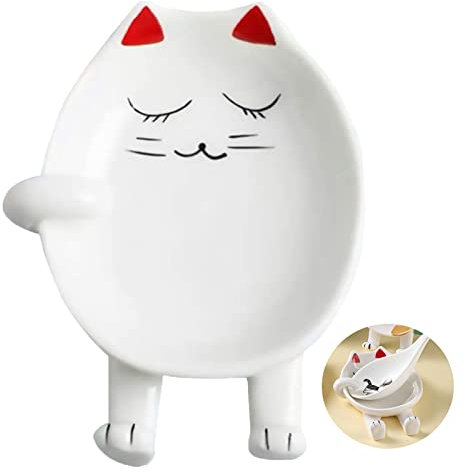 Cucchiaio in Ceramica per Stufa, Resto per Cucchiaio in Ceramica, Portacucchiaio in Forma Gatto, per Decorazione Della Cucina, Decorazione Della Tavola Dell'hotel (Rosso)
