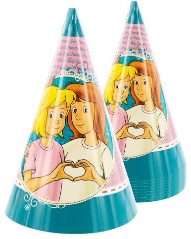 Party Factory `Bibi & Tina´ 10 Partyhütchen, ca. 10x16cm, bunt, Partyhüte aus Pappe für Kindergeburtstag oder Mottoparty