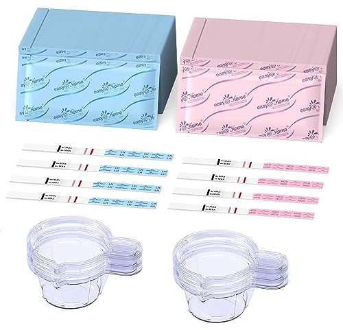 Easy@Home Ovulation & Pregnancy Test Strips Kit: 25 Ovulation Tests 10 Pregnancy Tests & 35 Large Urine Cups - Powered by Premom Ovulation APP | 25LH + 10HCG + 35 Urine Cups