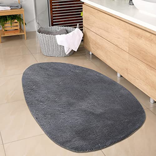 CARPETIA Ovaler Badezimmer Teppich angenehm weich – pflegleicht – in anthrazit, 80x120 cm Oval