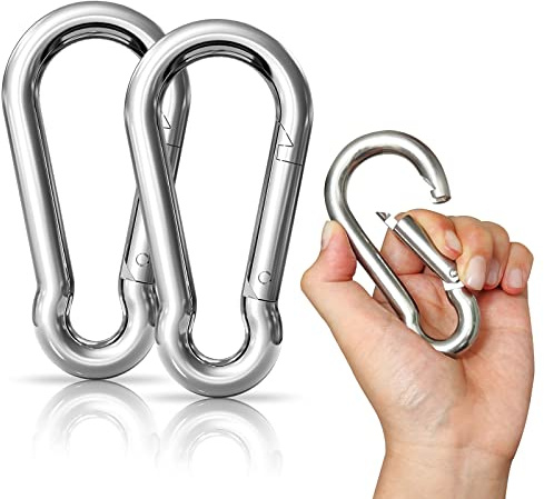 LISOPO Super Large Carabiner Hooks Stainless Steel 10 x 100 mm with Snap Fastener Durable Carabiner Hook Premium Quality Steel for All Lifting Straps and Handles with One Eyelet Pack of 2