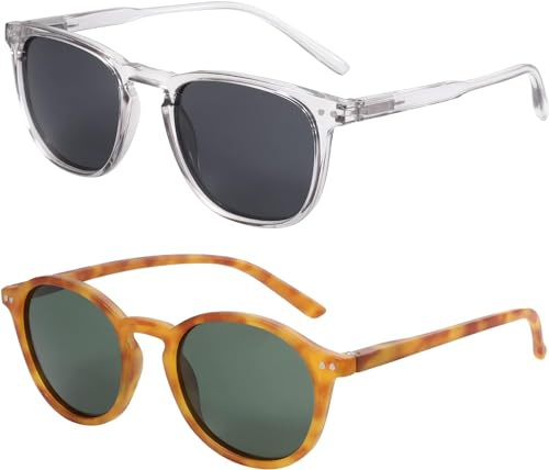 ZENOTTIC 2 Paia Occhiali da Sole Polarizzati per Uomo Donna Retro Vintage Rotondi Quadrati Protezione UV400 Unisex