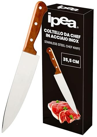 IPEA Coltello da Cucina Professionale lungo 35,5 cm - Coltello da Chef con Lama Affilata in Acciaio per Tagliare Carne, Pesce, Verdura, Alimenti - Impugnatura Ergonomica in Legno - Coltello da Cuoco