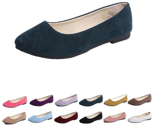 Women's Ballet Flats Simple Casual Flat Shoes Solid Color Pumps Ladies Dolly Ballet Ballerina Work Smart Office Formal Comfort Round Toe Slip On Flats Shoes(Navy,5)