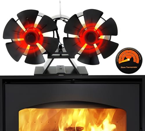 Ventilatore per Stufa a Legna,Ventilatore a Doppio Motore 12 Pale, Funzionamento Silenzioso, Ventilatore per Stufa Alimentato a Calore a Doppia Testa, per Legna, Stufe a Legna, Camino, Stufe a Pellet