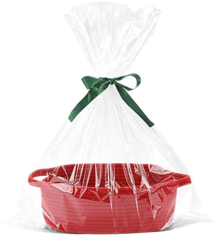Hiseng Cesti Regalo Vuoto con Sacchetti Regalo e Nastro, Cestini Portaoggetti Intrecciato in Corda di Cotone con Manici, Cestini Regali per Natale, Matrimoni, Compleanni, Pasqua (rosso)