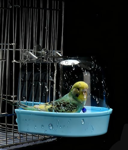 PlushPlumage Bird Bath for Cage,Bird Bath Tub,Leakproof Hanging Bathtub with Hooks,Clear Shower Box for Parakeet,Canary,Budgies,Parrot Accessories,Cleaning Pet Supplies