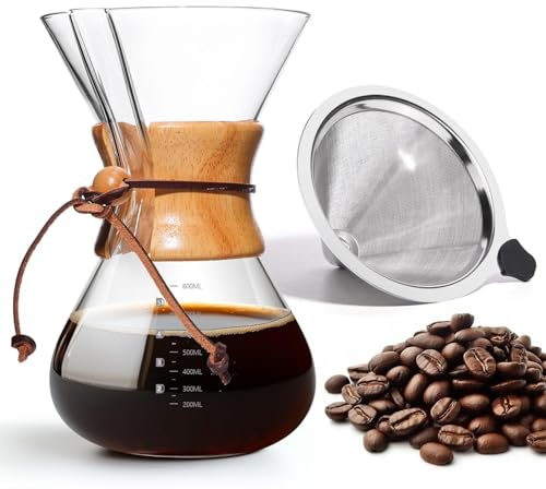 Yopinmall 27 OZ Pour Over Kaffeebereiter mit Edelstahlfilter, Kaffeebrüher mit Permanentfilter Manueller Drip Kaffeebereiter für 8 Tassen 800 ML