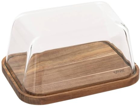 5Five - Boîte à Fromage HARMONY Marron en Verre Borosilicate et Acacia - 24,3x18,4x12cm - Conservation, Rangement Alimentaire, Accessoire Cuisine