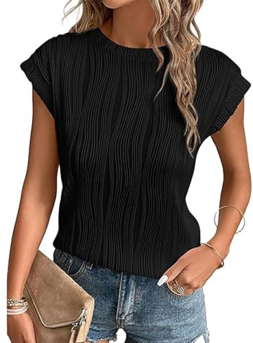 OYIGELZ T-shirt pour femme - Col rond - Couleur unie - Élégant - Basique - Manches courtes - Pour l'été - Décontracté, Noir , M