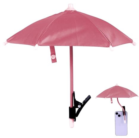 BOXOB Cell Phone Umbrella Clip, Adjustable Cell Phone Umbrella Sun Shade Clip Mini Shade Cover for Protect Cellphone Device Screen from Sun Rain (Pink)