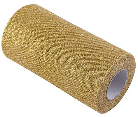 Watris Veiyi Glitter tyllrullgarn, 15 cm brett tyg guld, 25 m längd gyllene tyg, för fest, bröllopsdekoration