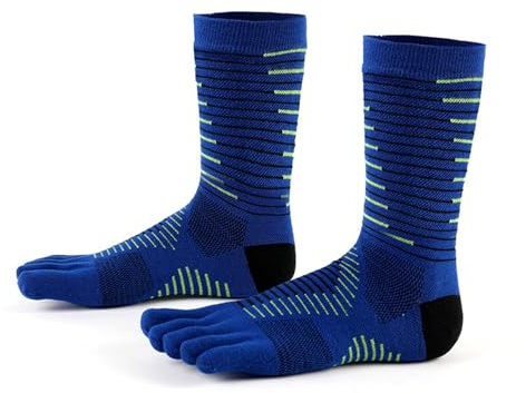 Fjquamitix Toe Socks for Men and Women High Performance CooLmax Running Athletic Five Finger Crew Socks for Outdoor Sports (UK, Alpha, M, Regular, Regular, Blue)