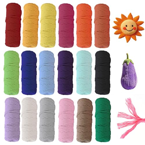 18 pezzi di filato macramè, 3 mm x 30 m, filo di cotone, filo macramè, filo macramè, filo per fai da te, carnevale, decorazione boho, piante sospese